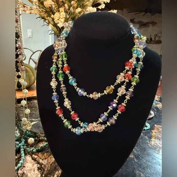 Shiny Festive Long Doubling Crystal Beaded Necklace Light Reflecting - Picture 7 of 7